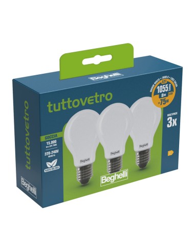 BEGHELLI LED GOCCIA E27  8W 58050 CALDA 3000K 3 PZ