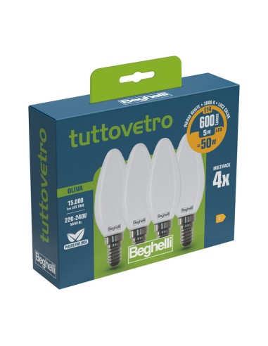 BEGHELLI LED OLIVA E14  5W 58053 CALDA 3000K 4 PZ