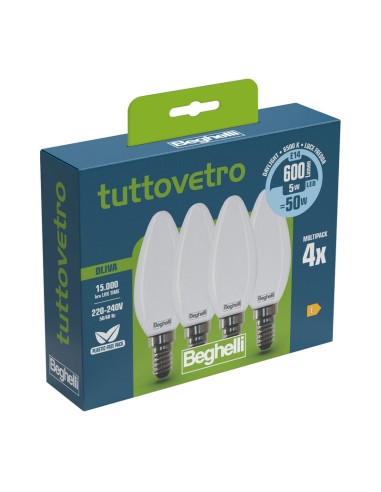 BEGHELLI LED OLIVA E14  5W 58055 FREDDA 6500K SET 4