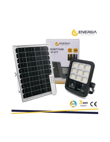 PROIETTORE C/PANNELLO SOLARE 100W 1100LM CCT TELECOM