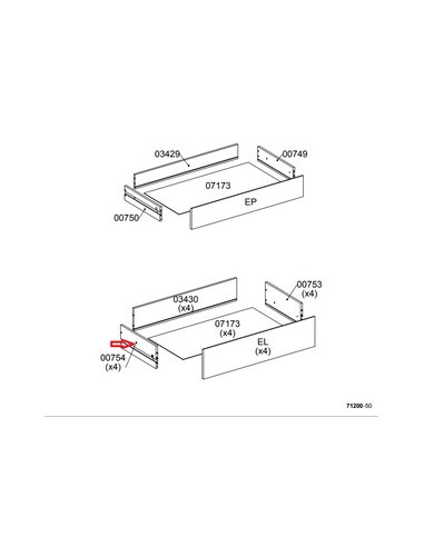 R LATERALE CASSETTO 00754 X KIT CASSETTIERA 5C NOVA 77X40X107 BIANCA